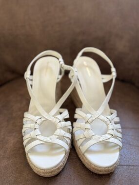 Reformation Candice woven wedge espadrille sandals in white leather